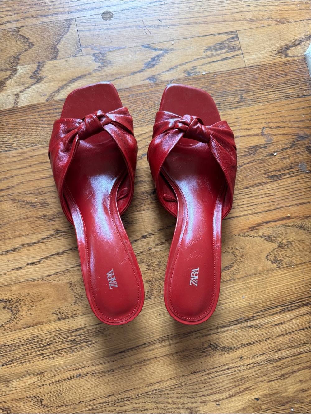 Zara Red Knotted Slide Sandals